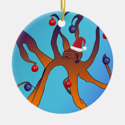 Octopus Kunst  Prettig Kerstfeest Keramisch Ornament (Voorkant)
