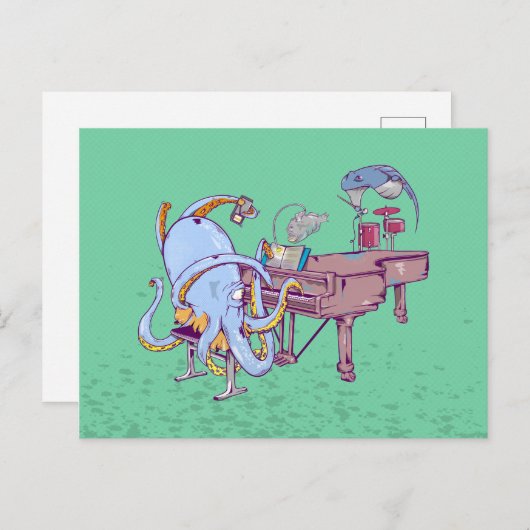 Octopus leert piano spelen briefkaart (Voorkant / Achterkant)