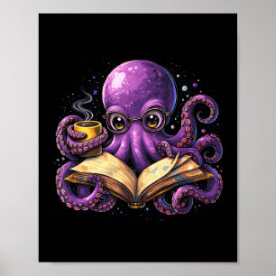Octopus leest boek koffieliefhebber boekenliefhebb poster