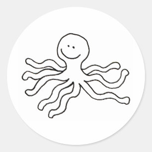Octopus - leuke lijntekening happy art logo design ronde sticker