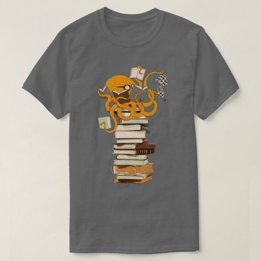 Octopus lezen, thee, koffie en boeken cadeau t-shirt (Design voorkant)