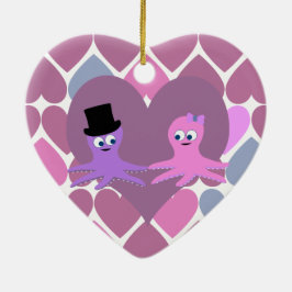 Octopus liefde voor de achtergrond van het hart keramisch ornament