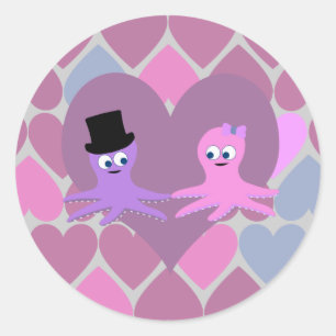 Octopus liefde voor de achtergrond van het hart ronde sticker