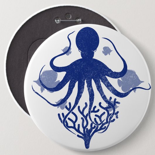 Octopus (light background) ronde button 6,0 cm (Voorkant /achterkant)