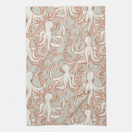 Octopus Lijnkunst | Modern Kust (Oranje & Grijs) Theedoek