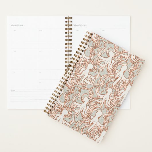 Octopus Lijnkunst | Moderne Planner (Oranje & Grij (Display)