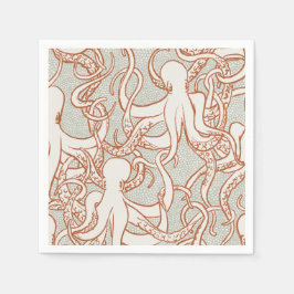 Octopus Lijnkunst | Servetten (Oranje & Grijs)
