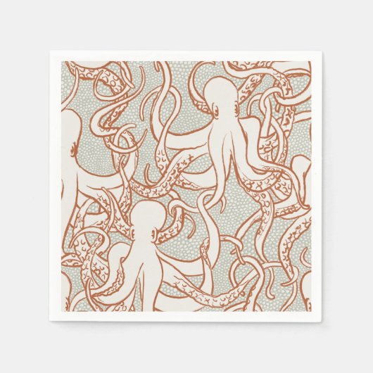 Octopus Lijnkunst | Servetten (Oranje & Grijs) (Voorkant)