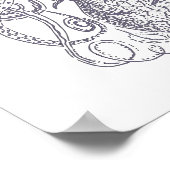 Octopus Line Art Drawing Block Print in Paars (Hoek)