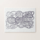 Octopus Line Art Drawing Block Print in Paars Legpuzzel (Horizontaal)