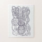 Octopus Line Art Drawing Block Print in Paars Legpuzzel (Verticaal)