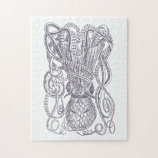 Octopus Line Art Drawing Block Print in Paars Legpuzzel (Verticaal)