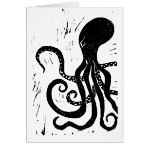 octopus lino blok printkaart