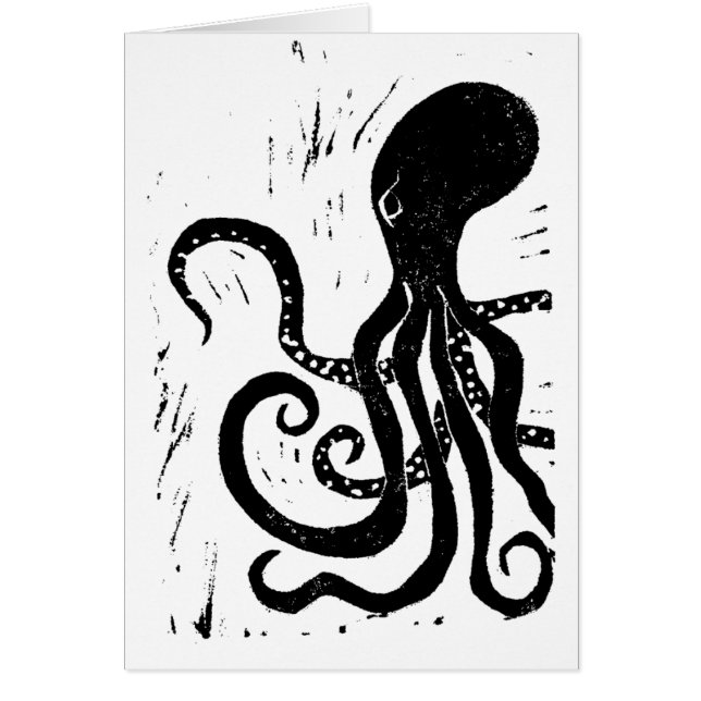 octopus lino blok printkaart (Voorkant)