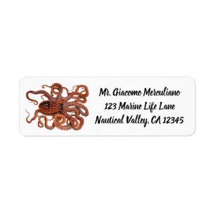 Octopus Macropus, Antieke Mariene Waterdieren Etiket