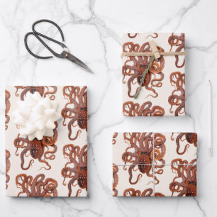 Octopus Macropus, Antieke Mariene Waterdieren Inpakpapier Vel