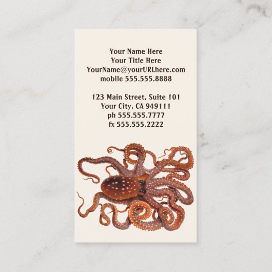  octopus Macropus, zeewaterdieren Visitekaartje (Achterkant)