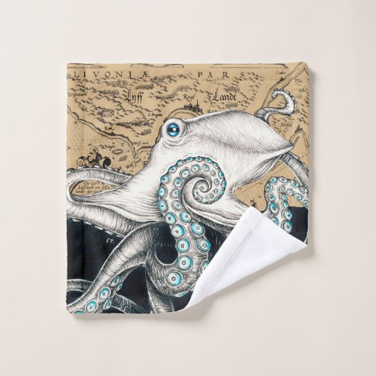 Octopus Map Beige Bad Handdoek (Wasdoekje)