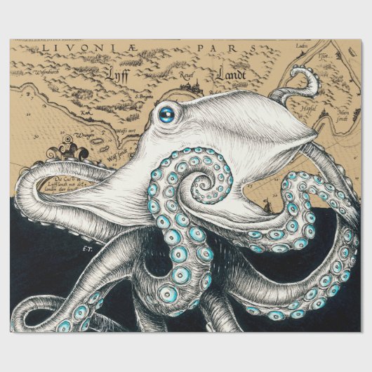 Octopus Map Beige Cadeaupapier (Vlak)