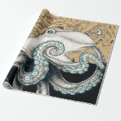 Octopus Map Beige Cadeaupapier (Uitgerold)