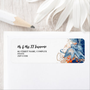 Octopus marien zee wezens sinaasappel blauw nautis etiket