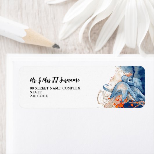 Octopus marien zee wezens sinaasappel blauw nautis etiket (Insitu)