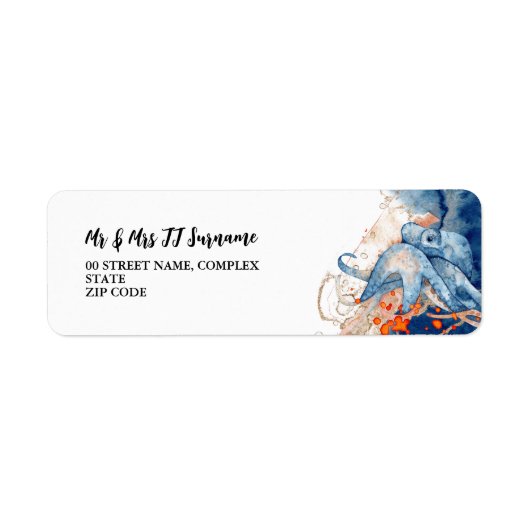 Octopus marien zee wezens sinaasappel blauw nautis etiket (Voorkant)