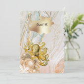 Octopus marine goud elegante Quinceanera partij Kaart (Staand voorkant)