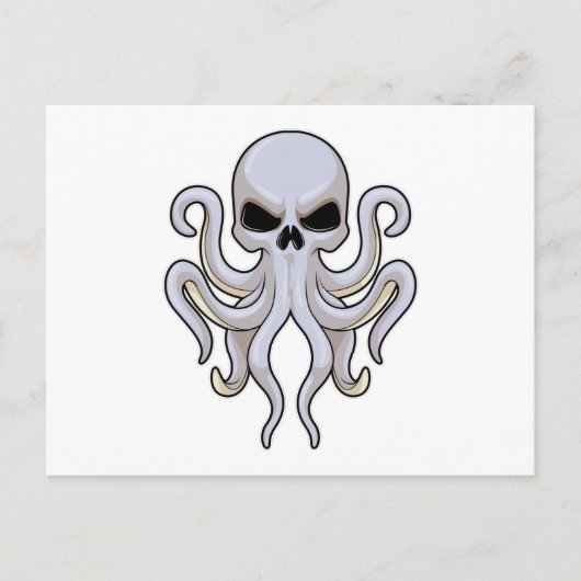 Octopus met 8 armen en schedel briefkaart (Voorkant)