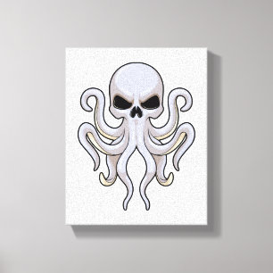 Octopus met 8 armen en schedel canvas afdruk