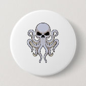 Octopus met 8 armen en schedel ronde button 7,6 cm (Voorkant)