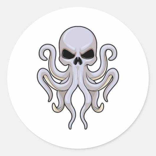 Octopus met 8 armen en schedel ronde sticker (Voorkant)