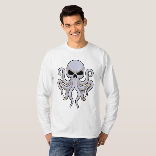 Octopus met 8 armen en schedel t-shirt (Voorkant volledig)