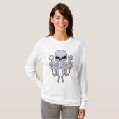 Octopus met 8 armen en schedel t-shirt (Voorkant volledig)