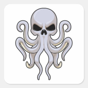 Octopus met 8 armen en schedel vierkante sticker