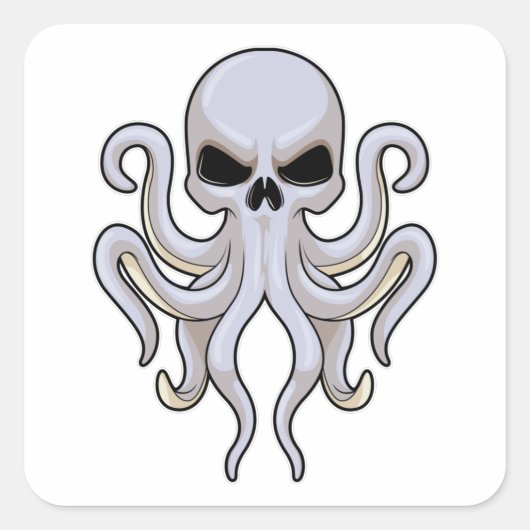 Octopus met 8 armen en schedel vierkante sticker (Voorkant)