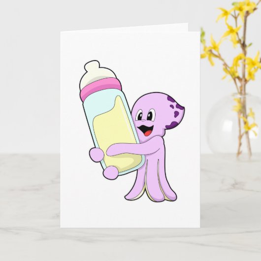 Octopus met Baby flesje Melk Kaart (Gele Bloem)