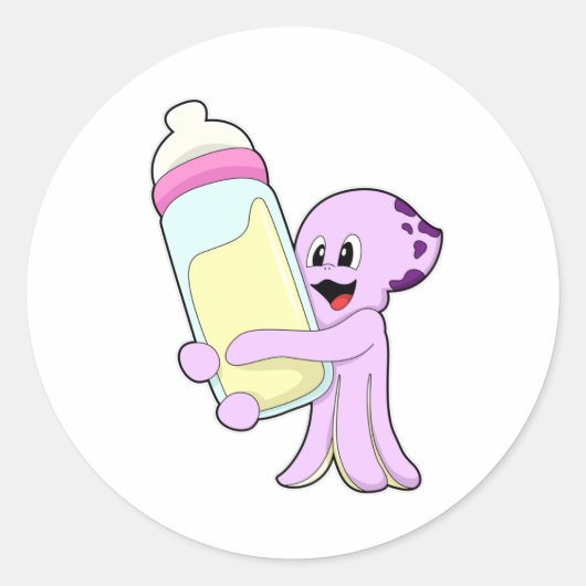 Octopus met Baby flesje Melk Ronde Sticker (Voorkant)
