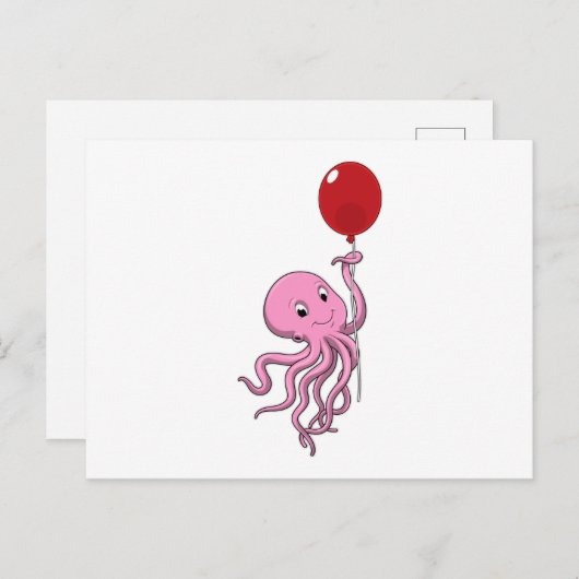 Octopus met ballon briefkaart (Voorkant / Achterkant)