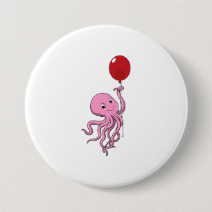 Octopus met ballon ronde button 7,6 cm