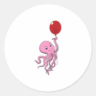 Octopus met ballon ronde sticker