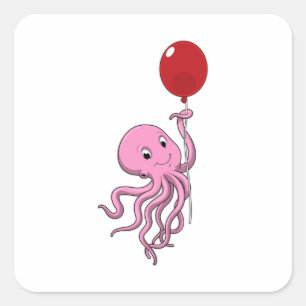 Octopus met ballon vierkante sticker