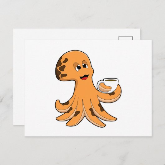 Octopus met beker koffie briefkaart (Voorkant / Achterkant)