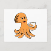 Octopus met beker koffie briefkaart (Voorkant)