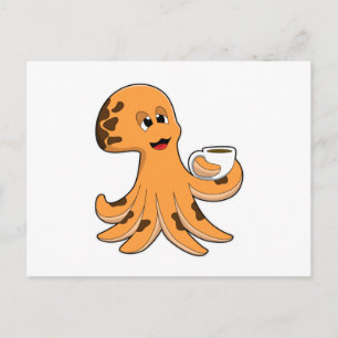 Octopus met beker koffie briefkaart