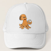 Octopus met beker koffie trucker pet (Voorkant)