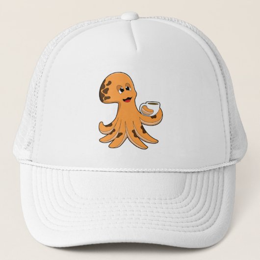 Octopus met beker koffie trucker pet (Voorkant)