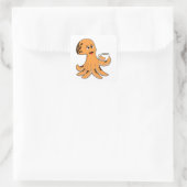 Octopus met beker koffie vierkante sticker (Tas)