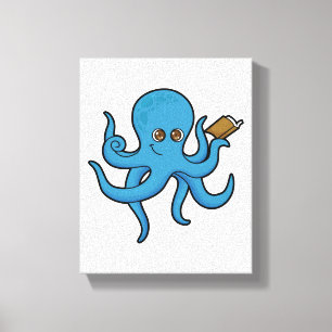 Octopus met boek canvas afdruk