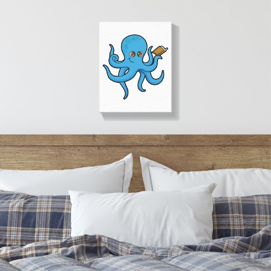 Octopus met boek canvas afdruk (Insitu (Slaapkamer))
